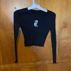 SHEIN Black Crop Top with Dragon Detail